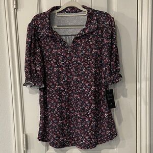 Floral Women's Top - Black and Pink